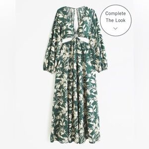 Abercrombie & Fitch Green and White Maxi Cutout Floral Dress